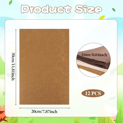 12 Pcs Felt Sheets, 7.8"×11.8" 1mm Thick Soft Felt Fabric Sheet, 3 Assorted Brown Series Colors Felts Pack, Non-Woven Acrylic Craft Fabric for DIY Crafts, Patchwork, Sewing Squares