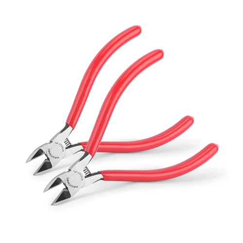 HAUTMEC 5" Precise Small Flush Cutters of Engineer Wire Cutters Pliers 2PCS Side Cutters with Location Pin for Fine Shearing, Perfect for Circuit Board Cutting, Electronic Components, HT0327-2PC - color: 5 Inch-2pcs