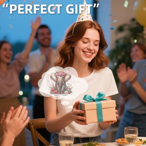 POETRYDRAW DIY Diamond Art Ornament Desktop Kit Elephant, Stand Up Acrylic Diamonds Painting Ornament for Adults, 5D Special Diamond Gem Craft Tabletop Placement Board Kit - color: Elephant Flower