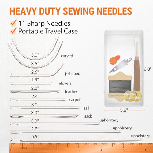 VONEEDL Upholstery Repair Kit: Waxed Sewing Thread (Black Color) & Heavy Duty Needles (11 PCS) for Leather, Canvas & Quilting Thread - color: Black