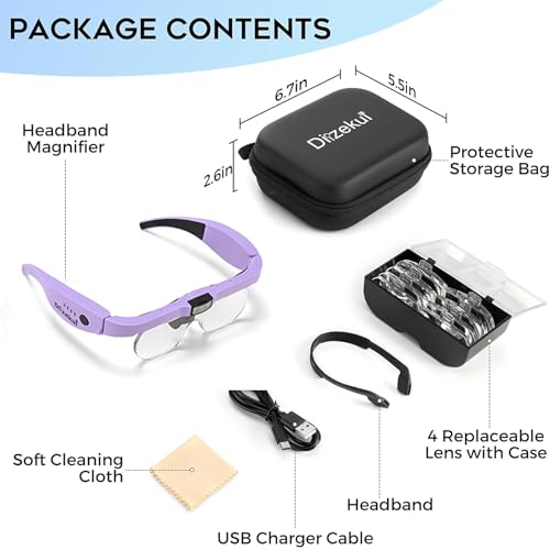 Dilzekui Magnifying Glasses w/Light,1.5X-5X Magnifying Glass Acrylic Lenses - color: Purple
