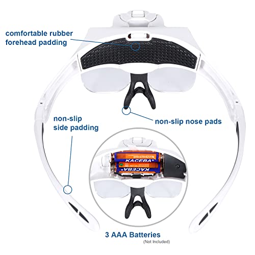 YOCTOSUN Head Magnifying Visor with 4 LED Lights and 5 Detachable Lenses 1X, 1.5X, 2X, 2.5X 3.5X - Hands-Free Headband Magnifier Glass for Jewelry, Arts, Crafts and Close Work - style: Head Magnifier with 4 LED Lights
