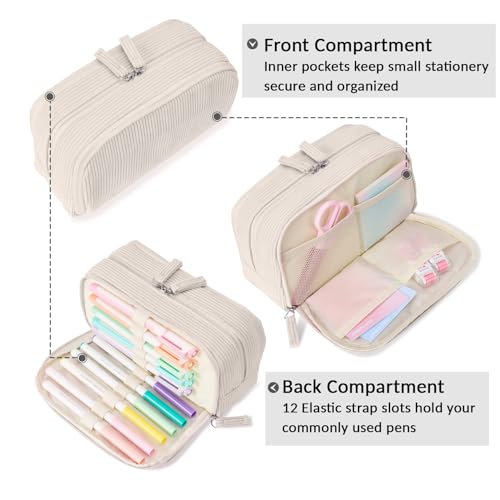 Sooez Big Capacity Pencil Case Pen Pouch, Soft Corduroy Pencil Bag - color: Beige
