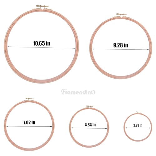 Framendino, 5 Pack Sizes Beech Wood Embroidery Hoops Wooden Circle Cross Stitch Hoop Ring for Needlework