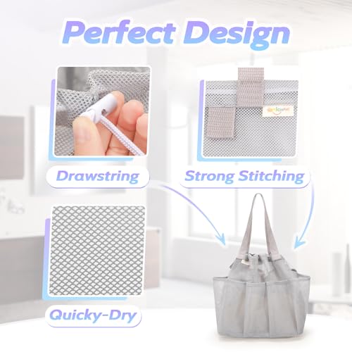 famichan Mesh Shower Caddy Portable with Drawstring, Dorm Room Essentials for College Students, Grey Shower Bag for Camping,Swimming,Gym,Travel,Bathroom - color: GREY