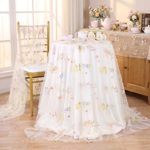 Beige Apricot Floral Tablecloth 10FT Summer Butterfly Wildflower Overlay - color: Beige Apricot, size: 60"x120", 1 Pc