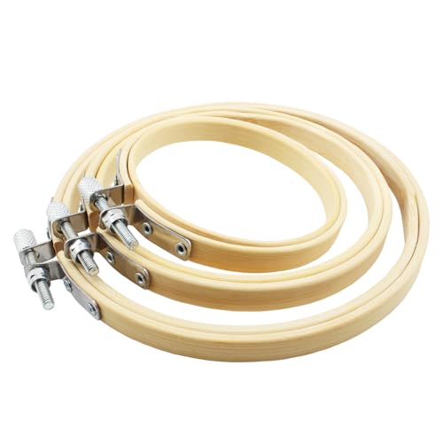 Lamvbls 3 Pcs Embroidery Hoops Set, Round Wood Bamboo Adjustable Circle Cross Stitch Hoop Ring, Wooden Embroidery Frames for Art Craft Sewing – 3/4/5 Inch - size: 3, 4, 5 inch
