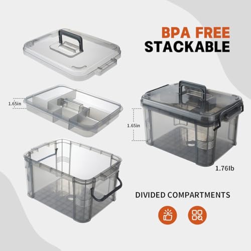 2-Tier Medicine Organizer - Plastic Portable Storage Box with Handle Grey - color: Grey
