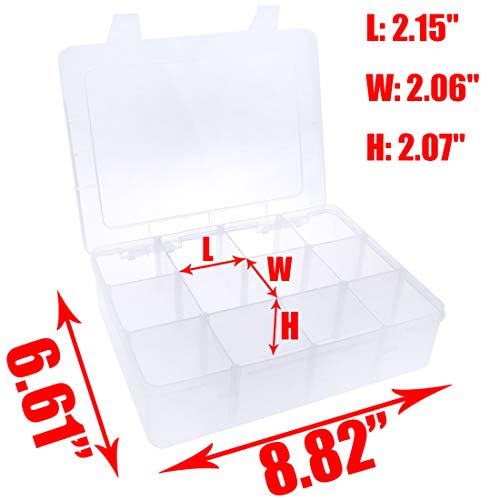 Xiaoyztan Bead Organizer Box Adjustable Dividers 8 Grids Clear 8.8x6.6 Inch - size: 8.8x6.6x2.3 in