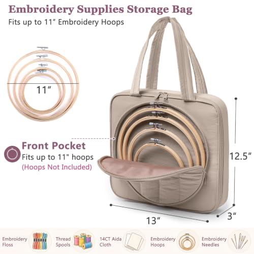 MYBAGZING Embroidery Bag Organizer,Cross Stitch Project Bag w/Hoop Storage - color: Greige
