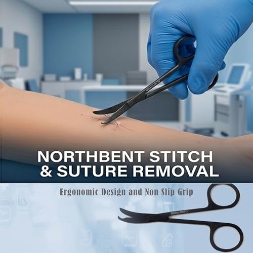 Premium Quality Suture Northbent Stitch Curved Scissors 3.5" (Black) - color: Black