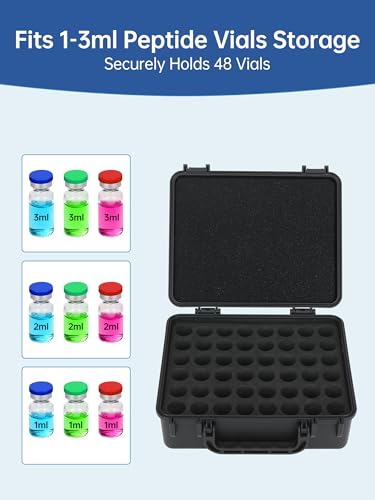 3ml Peptide Case for Fridge-48Slots, Peptide CoolerTravel Case,Vial Holder - color: 48-shots×3ml (Black)