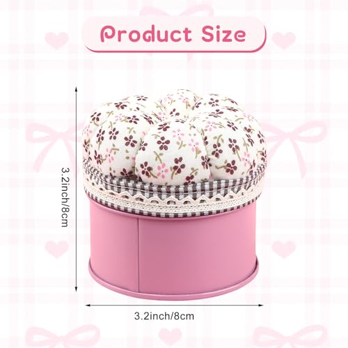 Cute Pumpkin Pincushion with Lid Storage Box - Small Sewing Needle Cushion Holder Decorative Pin Keeper for Sewing Supplies(Pink)