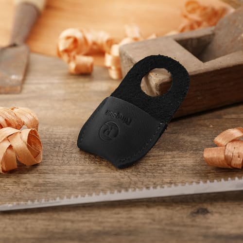 RingSun Thumb Guard Wood Carving Tools, Leather Finger Protector, Handmade Carpenter Working Carving Kit Accessories - color: Black