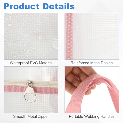 6 Pack A3 Project Bag for Quilting Craft Storage for Quilters, Clear Mesh Sewing Bag with Zipper Handles & Pockets, Tote Needlepoint Bags for Quilting Knitting Stitching Artworks Embroidery