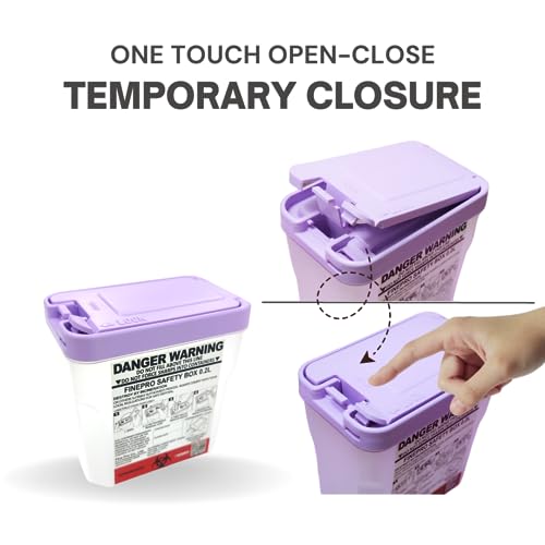 0.2L Size Portable Pen-Needle Disposal Container [Pack of 3] Diabetes Care (0.2L, Purple+Clear, 3) - color: Purple+Clear