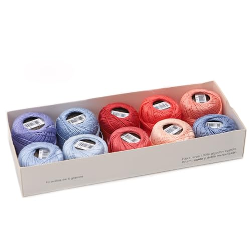 Size 8 Double Mercerized Egyptian Long Staple Cotton Pearl Thread Ball 5 Grams Rainbow Color Embroidery Thread 10 Colors per Box for Crochet Hardanger Cross Stitch Hand Embroidery (Set V) - color: Set V