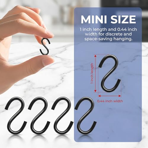 50PCS 1 Inch S Hooks, Black Mini Small S Hooks, Carbon Steel - size: 1 Inch