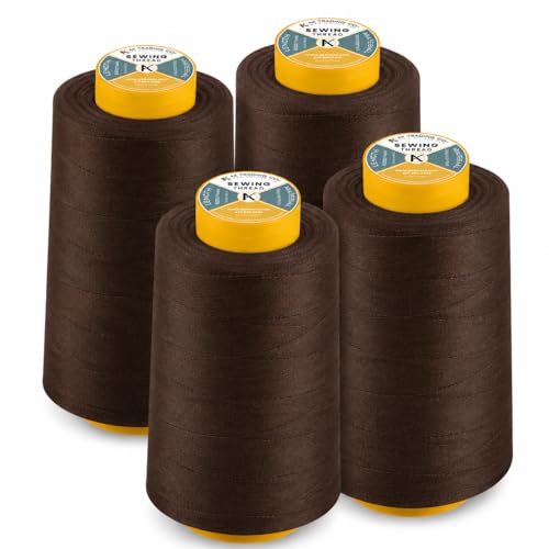 AK TRADING CO. 4-Pack Brown All Purpose Sewing Thread Cones (6000 Yards Each) of High Tensile Polyester Thread Spools for Sewing, Quilting, Serger Machines, Overlock, Merrow & Hand Embroidery - color: BROWN