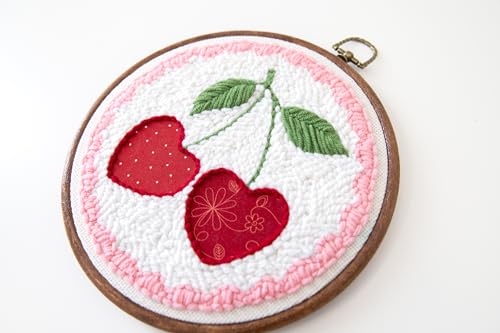 Kimberbell Punch Needle Kit – Life is Cherry Sweet - DIY Punch Needle Set for Beginners with Tool, Monks Cloth, Yarn, Frame, Fabric & Reusable Project Bag | Embroidery Craft Set
