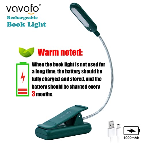 VAVOFO Rechargeable Book Light for Reading in Bed Kids, 7 LED Reading Light with 9-Level Warm Cool White Daylight, Eye Care Lamp with Power Indicator for Bookworms (Green) - color: Green