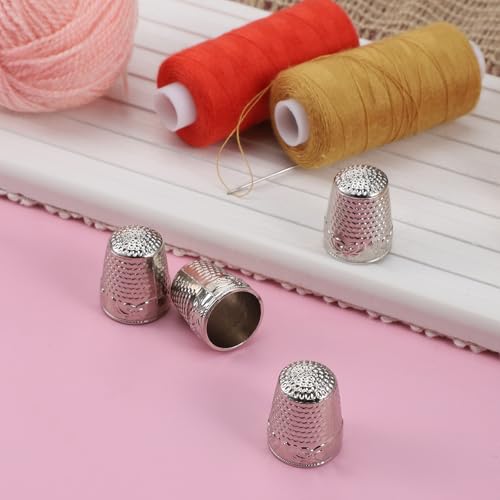 HJZHII 5Pcs Sewing Thimbles for Hand Sewing, Silver Metal Finger Protector, Quilting Craft Accessories for Knitting Needlework DIY Tools