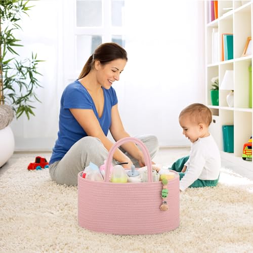 COMSE Baby Diaper Caddy Organizer for Girls, Cotton Rope, Dusty Pink - color: Dusty Pink, size: Regular