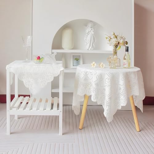 Square lace Tablecloth 35 X 35 Inch， Off White Lace Tablecloths, Elegant Floral Crochet Table Cover, Hollow Out Sheer Lace Table Topper for Coffee Table, End Table, Home Wedding Party Decor - size: 35" x 35" (Square)
