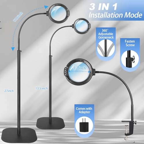 12X Large Floor Magnifying Glass with Light and Stand, 3-in-1 Floor Lamp
