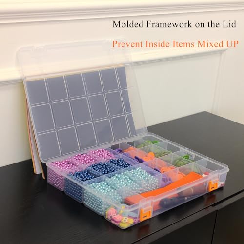 2 Pack Fixed 21 Grids Large Clear Plastic Storage Box, Transparent Organizer Container Case for Small Parts, Bead, Button, Jewelry, Diamond, Craft Supplies,Sewing Kit, DIY Accessories - size: L