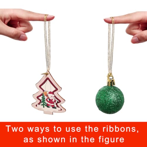 100 Pcs Christmas Ornament Ribbon Hangers, Thin Hand Tied Ornament Ribbon Loops - color: Gold