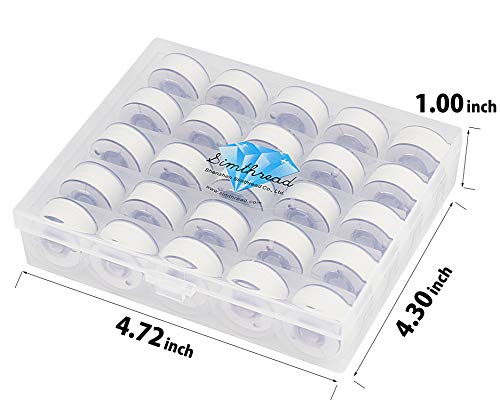 Simthread 25pcs 90WT White Prewound Bobbin Thread Size A Class 15 (SA156) with Clear Storage Plastic Case Box 60S/2 Compatible with Brother Embroidery Thread Sewing Thread Machine DIY - color: 90wt White