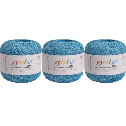 golo 3 Balls Crochet Thread Size 20 Embroidery Thread Crochet Yarn for Hand 384 - color: 000-8-384Sky Blue