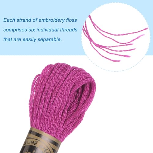 HARFINGTON 12 Skeins Embroidery Floss 8m Each Egyptian Long Fiber Cotton Cross Stitch Thread 26S/2x6 for Embroidery Projects Bracelet, Fuchsia - color: Fuchsia
