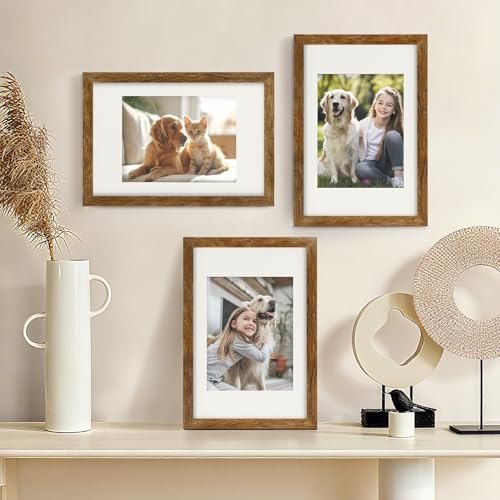 TOFOREVO 8x12 Picture Frames with 6x8 Mat Set of 2, Rustic Brown - color: Rustic Wood, size: 8x12