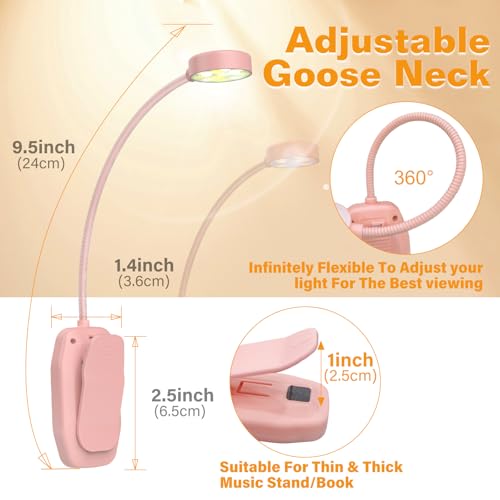 KTEBO 2 Pack Rechargeable Book Light Clip-On Reading Light for Books in Bed - color: Black & Pink