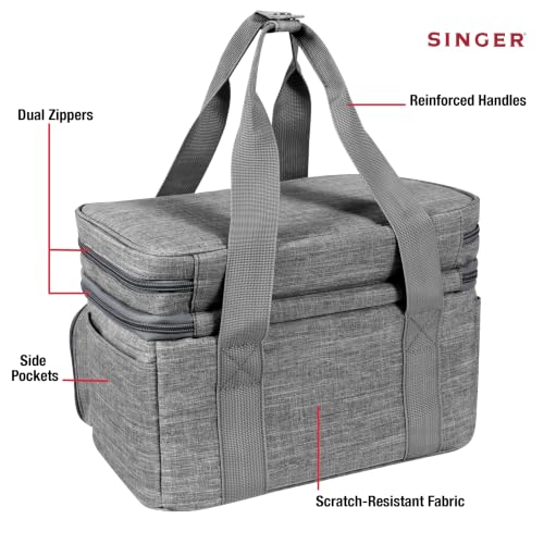SINGER Sewing Accessories Organizer (Bag Only) – Double Layer Portable Sewing Storage Bag | 2 Detachable Pouches and 18 Compartments, Large Sewing Supplies & Crafting Carry-all (Gray) - color: Gray