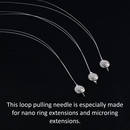Hair Extension Nano Rings Threader Loop Hook Pulling Needle Tool 3pcs Micro Beads Links Feather Hair Extensions Threading Tool (12Pcs Threading Tool), Silver, 24cm