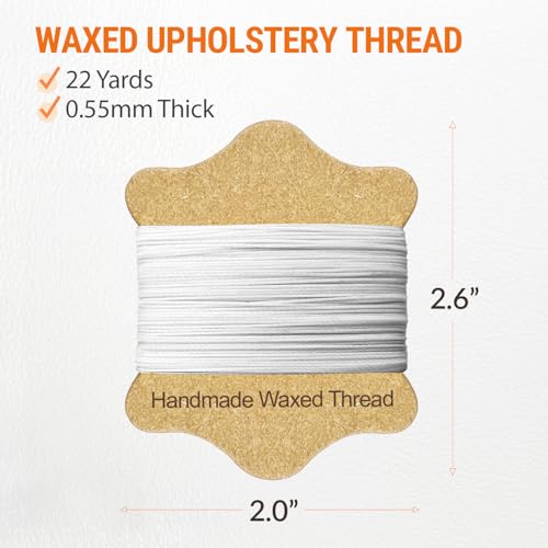 VONEEDL Upholstery Repair Kit: Waxed Sewing Thread (White Color) & Heavy Duty Needles (11 PCS) for Leather, Canvas & Quilting Thread - color: White