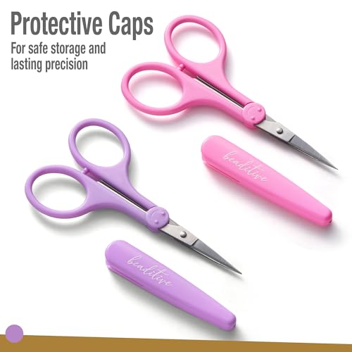 Beaditive High Precision Detail Scissors Set (2-Pc) Sharp, Fine Tips | Paper Cutting, Scrapbooking, Sewing, Crafting | Stainless Steel | Protective Cover (Pastel) - color: Pastel