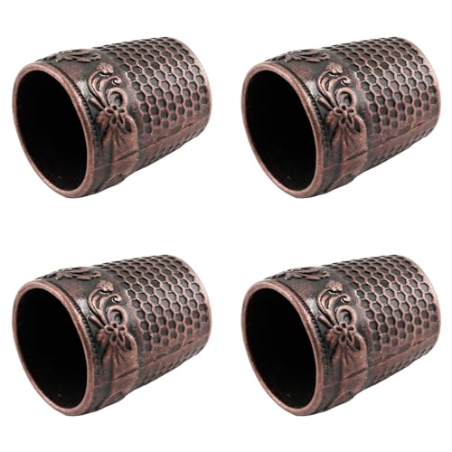 Coufce 4 Pcs Red Copper Metal Sewing Thimble - color: Red Copper