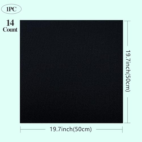 Zhenqing 14 Count Aida Cloth Cross Stitch Fabric - Big Size 20x20 inch (50x50cm) Black - 100% Cotton for Embroidery Projects - size: 20*20inch