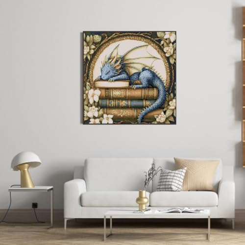 KYOQFVN Dragon Stamped Cross Stitch Kits for Adults - 11 CT Embroidery Kits for Beginners Adults, DIY Patterns Dimensions Counted Cross-Stitch Kits for Adults Arts Craft 14x14 inch - color: SZXLONG-US