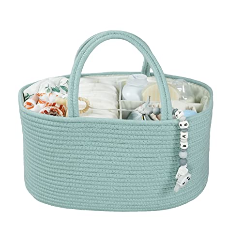 XUANGUO Large Cotton Rope Baby Diaper Caddy Organizer Basket Light Green - color: light green, size: Large