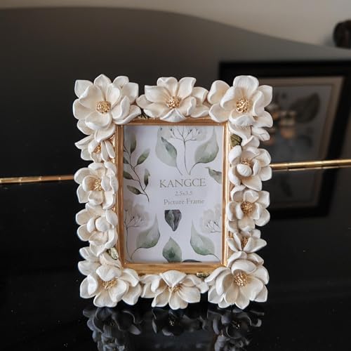 Vintage Picture Frames 2.5x3.5 Antique White and Gold Ornate Flower Picture Frame for Tabletop and Wall Mount Decorative Gallery Wall Decor Rustic Home Decor （2.5x3.5 inch） - size: 2.5x3.5
