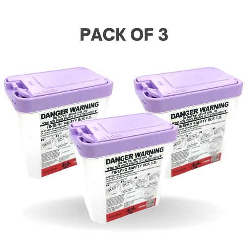 0.2L Size Portable Pen-Needle Disposal Container [Pack of 3] Diabetes Care (0.2L, Purple+Clear, 3) - color: Purple+Clear