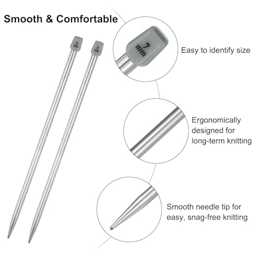 uxcell 2Pcs 7mm Single Pointed Knitting Needles Stainless Steel 9.84 Inches Length Metal Weaving Tool for Handmade Projects DIY Knitting - size: 7mm, 9.84"