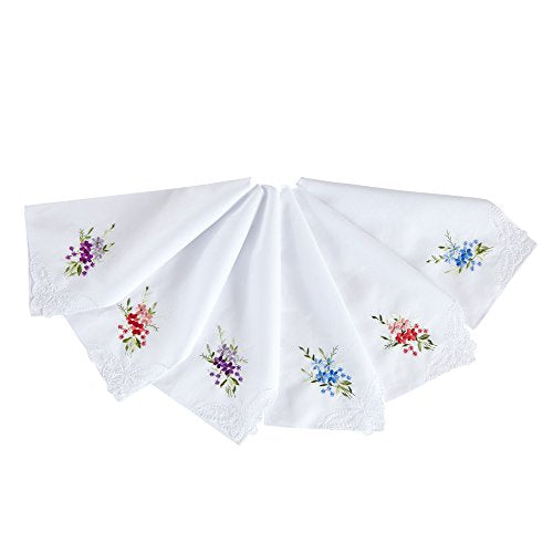 RDS HANKYTEX Cotton Embroidery Ladies' Handkerchiefs Lace Set of 6 - style: 6