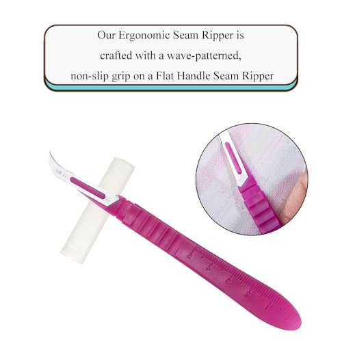 HAHIYO Pink Seam Ripper Ergonomic Grip Thread Stitch Remover Sewing Stitch Cutter Thread Ripper Unpicker Sewing Accessory Supply for Crafting Notions Quilting Hem with Built-in Ruler, 5.3-Inch 2PCs