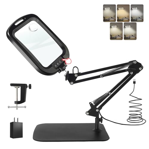 ‌10X 30X Large Square Magnifying Glass with Light and Stand/Clamp